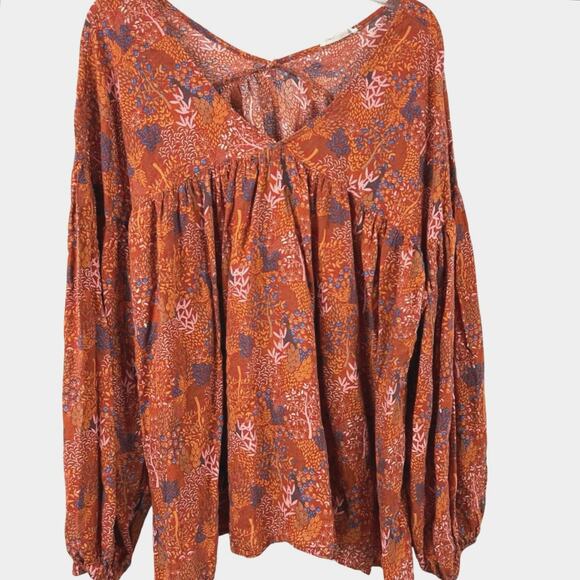 Bucketlist Women Long Sleeve Blouse Top Boho Peasant Rust Fall Brown Size 2X - Picture 1 of 7